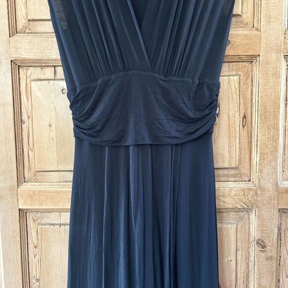 Maeve Anthropologie Small Dress Black Maxi V-Neck‎ Low Cut Cinching Slit - Picture 6 of 10